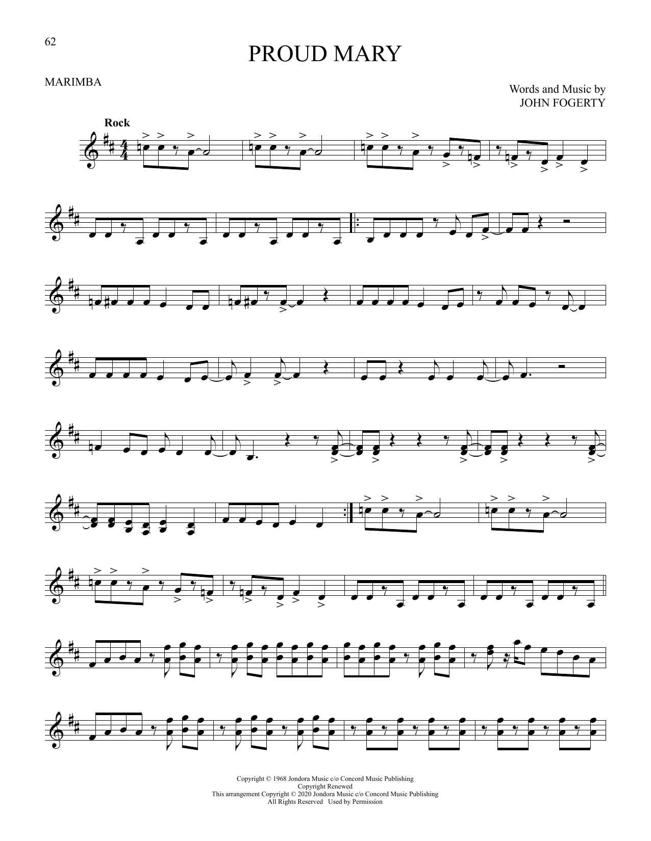 John Fogerty Proud Mary sheet music notes and chords. Download Printable PDF.