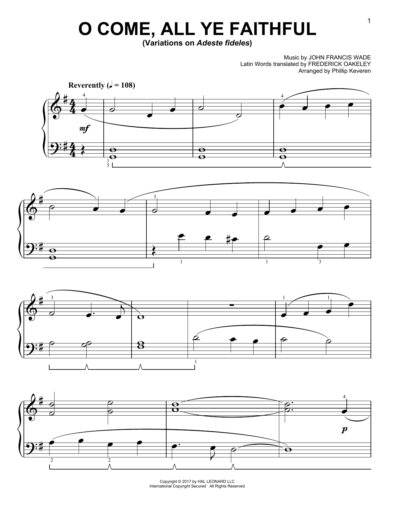 John Francis Wade O Come, All Ye Faithful [Classical version] (arr. Phillip Keveren) sheet music notes and chords. Download Printable PDF.