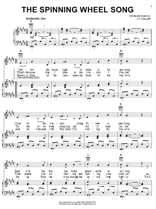 Learn to play John Francis Waller The Spinning Wheel Song sheet music for Piano, Vocal & Guitar Chords (Right-Hand Melody) in minutes. Price: 7.8900$ John Francis Waller The Spinning Wheel Song sheet music notes and chords arranged for Piano, Vocal & Guitar Chords (Right-Hand Melody)