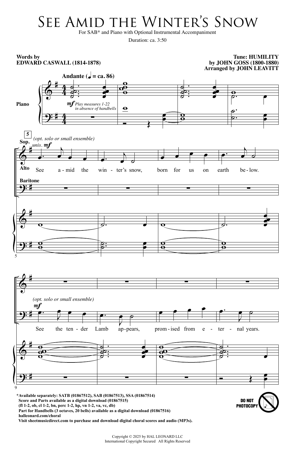 Download See Amid The Winter's Snow - John Goss | SSA Choir Sheet Music ...