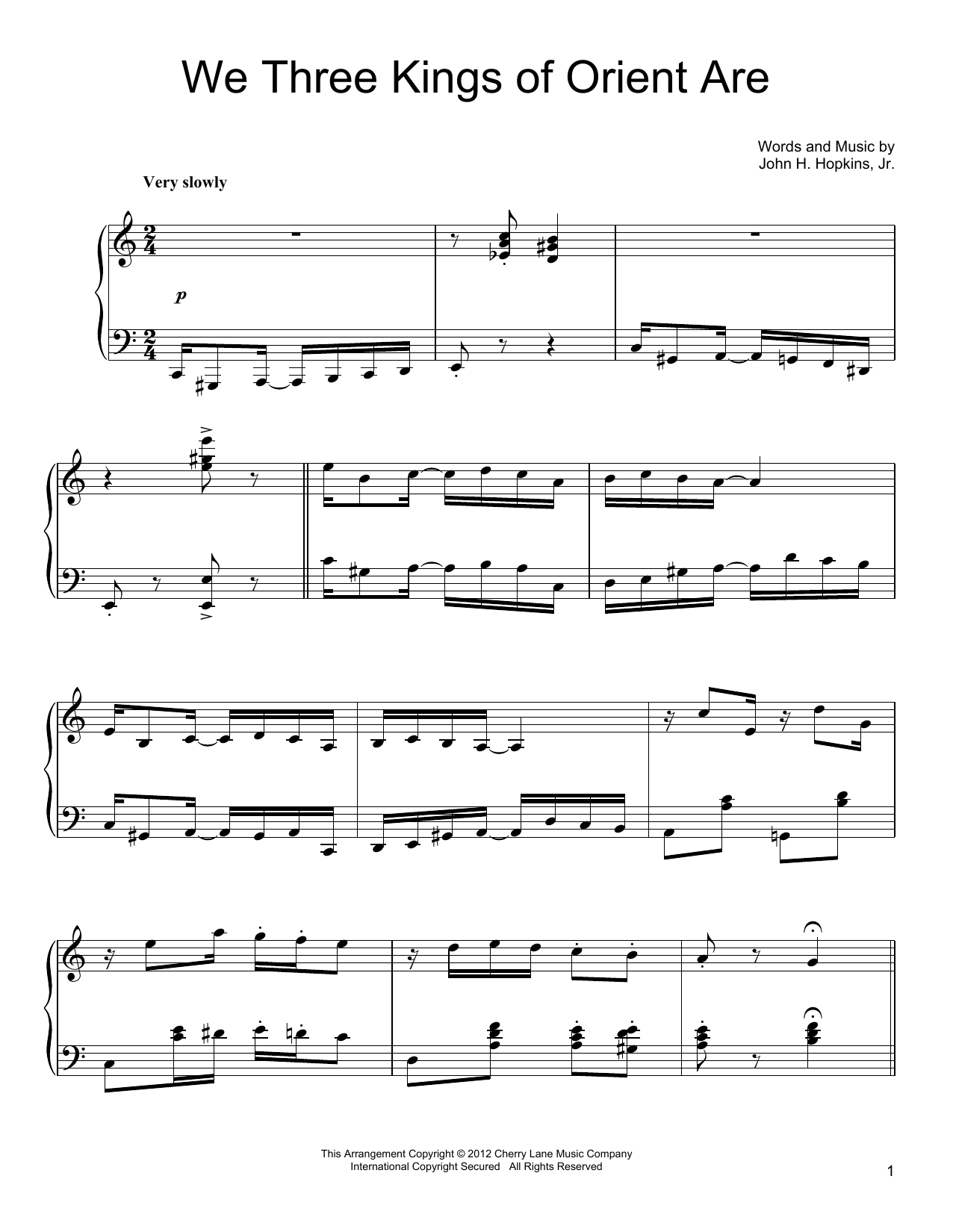 Learn to play John H. Hopkins, Jr. We Three Kings Of Orient Are sheet music for Piano Solo in minutes. Price: 7.8900$ John H. Hopkins, Jr. We Three Kings Of Orient Are sheet music notes and chords arranged for Piano Solo