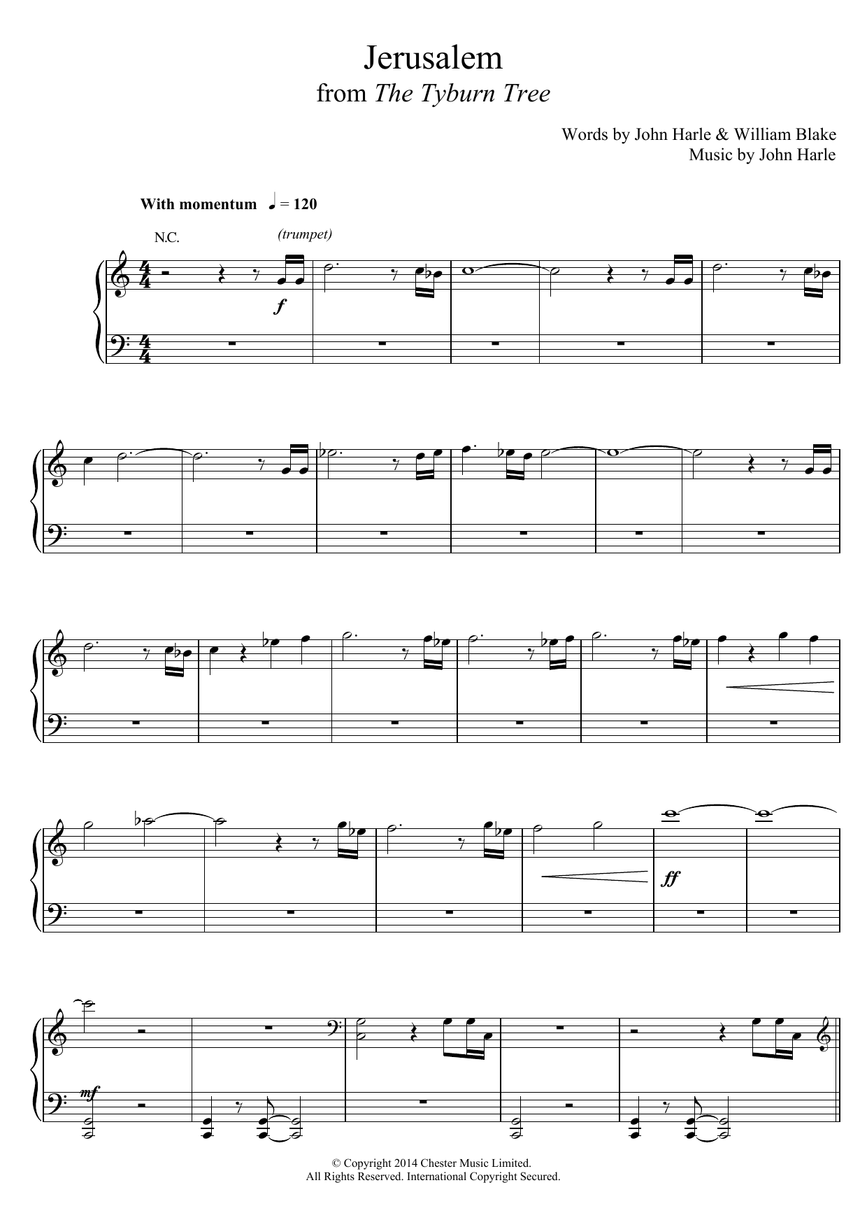 Learn to play John Harle & Marc Almond Jerusalem sheet music for Piano, Vocal & Guitar Chords in minutes. Price: 7.8900$ John Harle & Marc Almond Jerusalem sheet music notes and chords arranged for Piano, Vocal & Guitar Chords