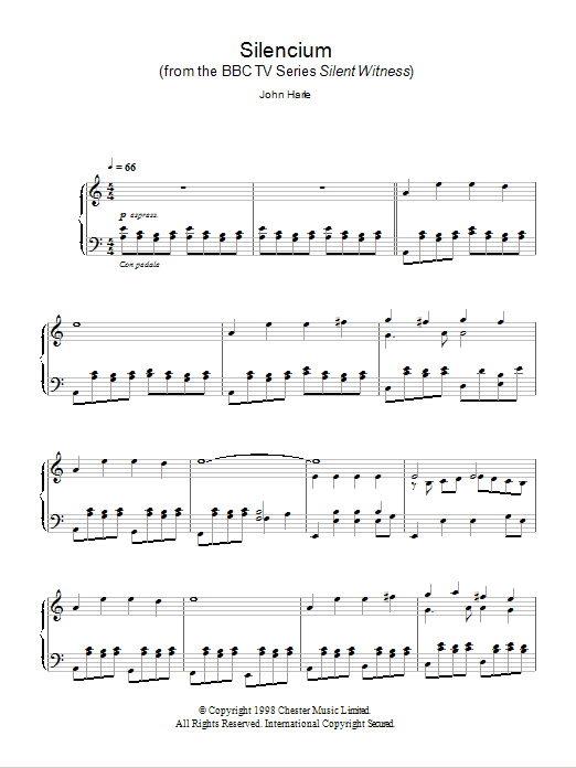 John Harle Silencium (from the BBC TV Series Silent Witness) sheet music notes and chords arranged for Piano Solo