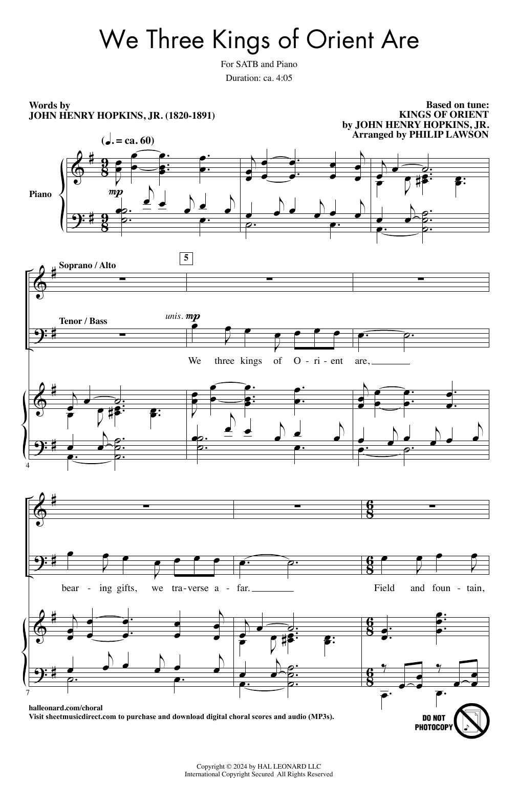 John Henry Hopkins, Jr. We Three Kings Of Orient Are (arr. Philip Lawson) sheet music notes and chords. Download Printable PDF.