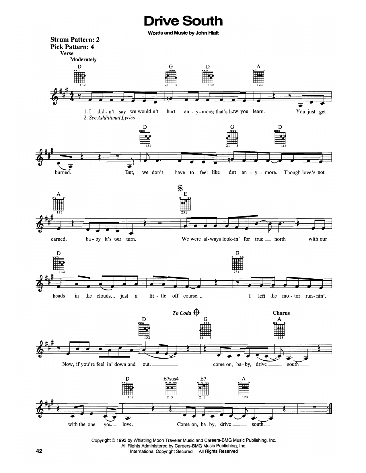 John Hiatt Drive South sheet music notes and chords. Download Printable PDF.