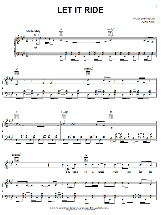 Learn to play John Hiatt Let It Ride (from The Country Bears) sheet music for Piano, Vocal & Guitar Chords (Right-Hand Melody) in minutes. Price: 7.8900$ John Hiatt Let It Ride (from The Country Bears) sheet music notes and chords arranged for Piano, Vocal & Guitar Chords (Right-Hand Melody)