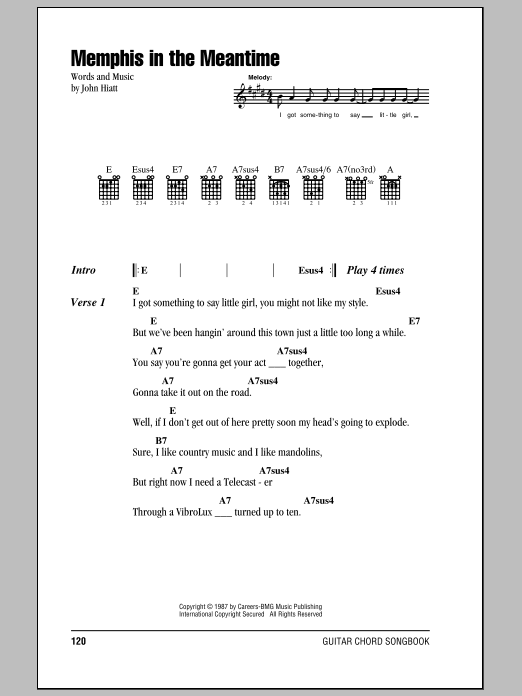 John Hiatt Memphis In The Meantime sheet music notes and chords. Download Printable PDF.