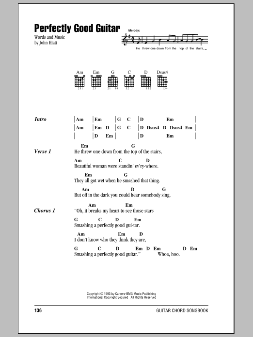 John Hiatt Perfectly Good Guitar sheet music notes and chords. Download Printable PDF.