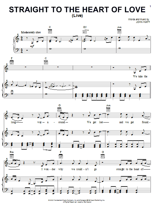 Learn to play John Hiatt Straight To The Heart Of Love (Live) (from The Country Bears) sheet music for Piano, Vocal & Guitar Chords (Right-Hand Melody) in minutes. Price: 7.8900$ John Hiatt Straight To The Heart Of Love (Live) (from The Country Bears) sheet music notes and chords arranged for Piano, Vocal & Guitar Chords (Right-Hand Melody)