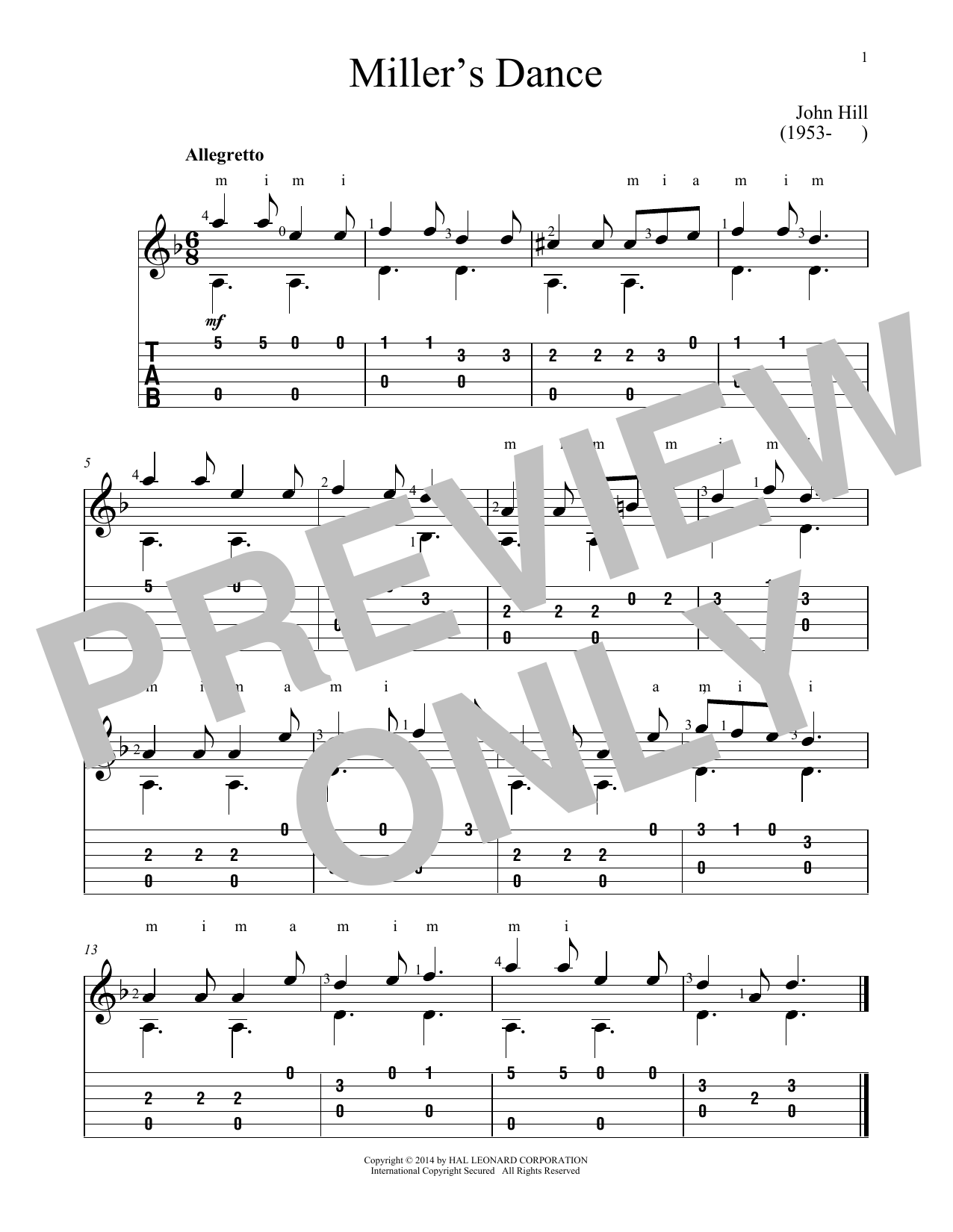 John Hill Miller's Dance sheet music notes and chords. Download Printable PDF.