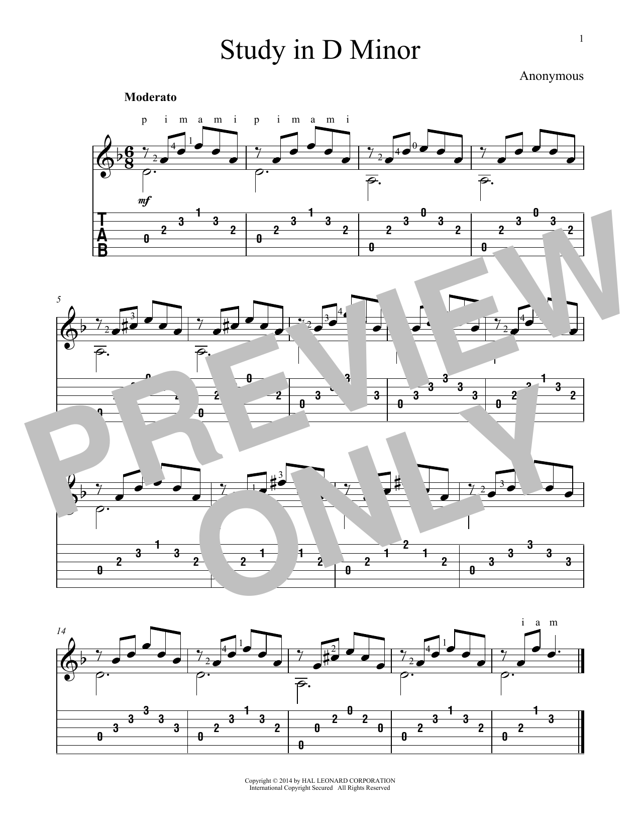 John Hill Study In D Minor sheet music notes and chords. Download Printable PDF.