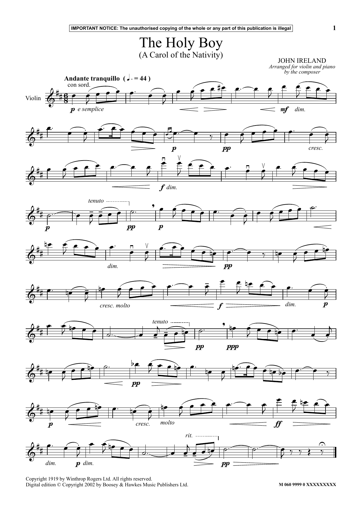 Learn to play John Ireland The Holy Boy (A Carol Of The Nativity) sheet music for Instrumental Solo in minutes. Price: 5.9900$ John Ireland The Holy Boy (A Carol Of The Nativity) sheet music notes and chords arranged for Instrumental Solo