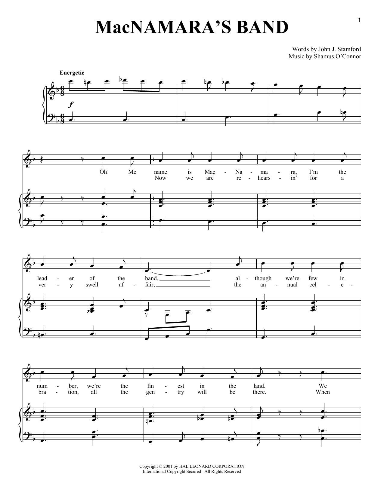 John J. Stamford MacNamara's Band sheet music notes and chords. Download Printable PDF.