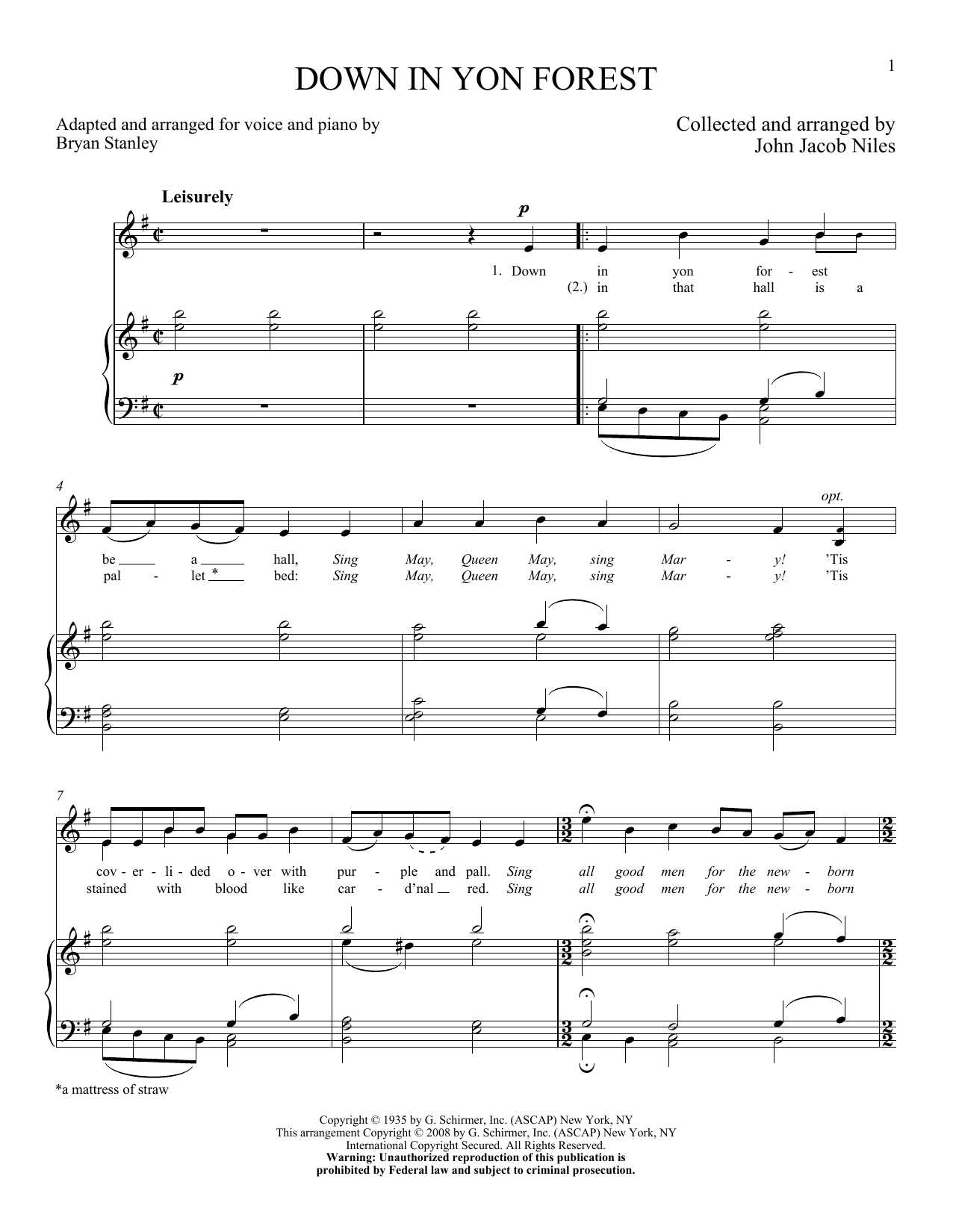 Learn to play John Jacob Niles Down In Yon Forest sheet music for Piano & Vocal in minutes. Price: 7.8900$ John Jacob Niles Down In Yon Forest sheet music notes and chords arranged for Piano & Vocal