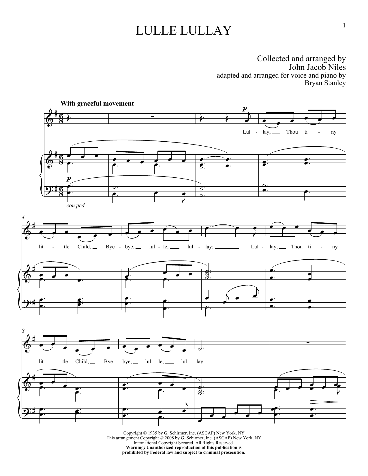 John Jacob Niles Lulle Lullay sheet music notes and chords. Download Printable PDF.