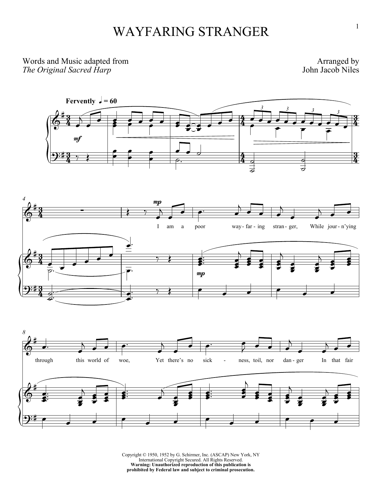 John Jacob Niles Wayfaring Stranger sheet music notes and chords. Download Printable PDF.