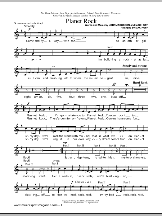 Learn to play John Jacobson Planet Rock sheet music for Unison Choir in minutes. Price: 3.9900$ John Jacobson Planet Rock sheet music notes and chords arranged for Unison Choir