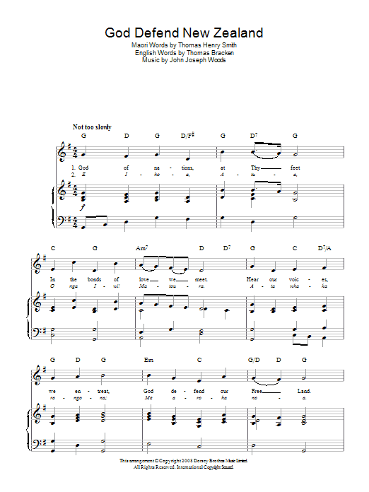 John Joseph Woods God Defend New Zealand (New Zealand National Anthem) sheet music notes and chords. Download Printable PDF.