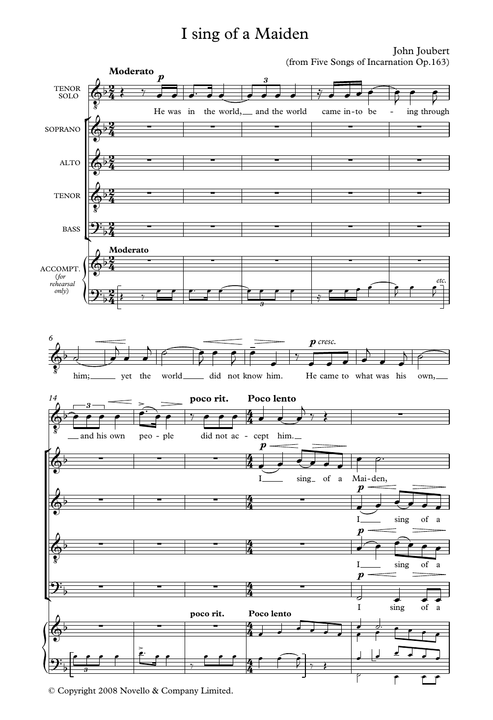 Learn to play John Joubert I Sing Of A Maiden sheet music for Piano, Vocal & Guitar Chords in minutes. Price: 7.8900$ John Joubert I Sing Of A Maiden sheet music notes and chords arranged for Piano, Vocal & Guitar Chords