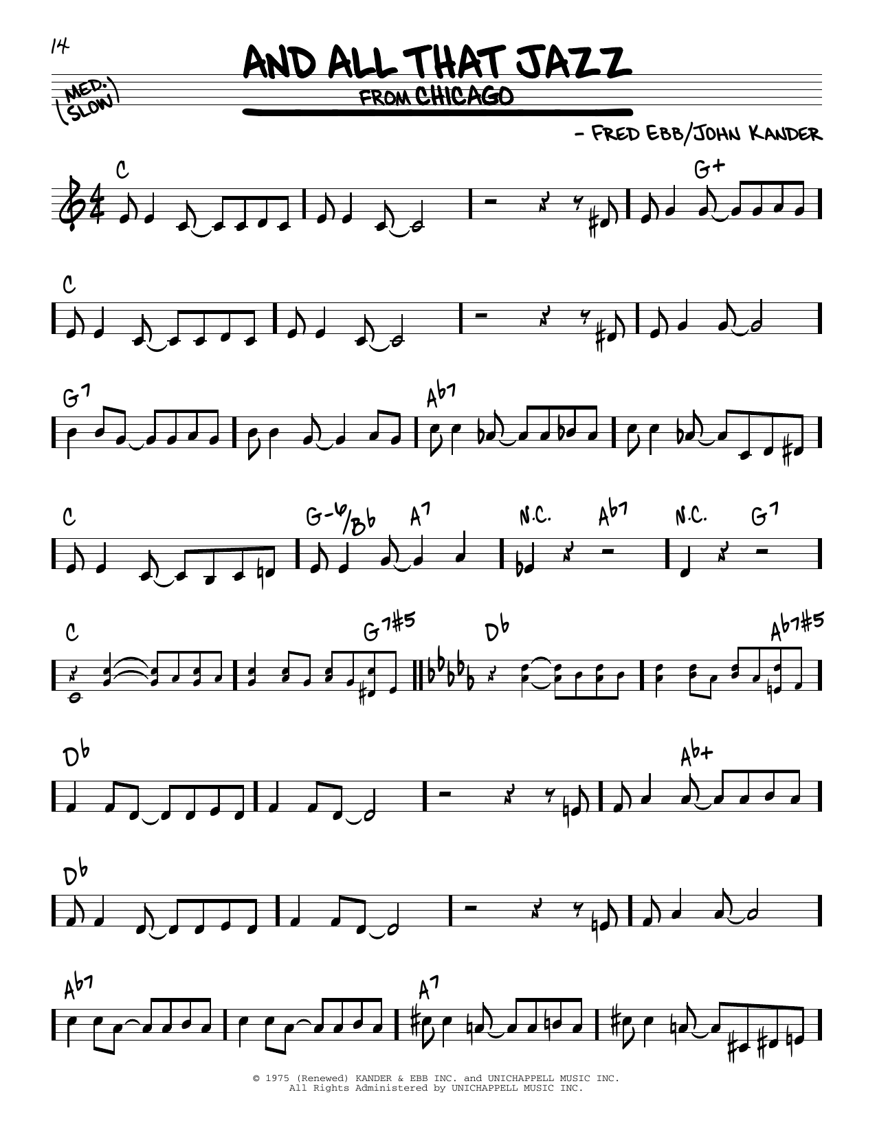 Learn to play John Kander And All That Jazz sheet music for Real Book – Melody & Chords in minutes. Price: 5.9900$ John Kander And All That Jazz sheet music notes and chords arranged for Real Book – Melody & Chords