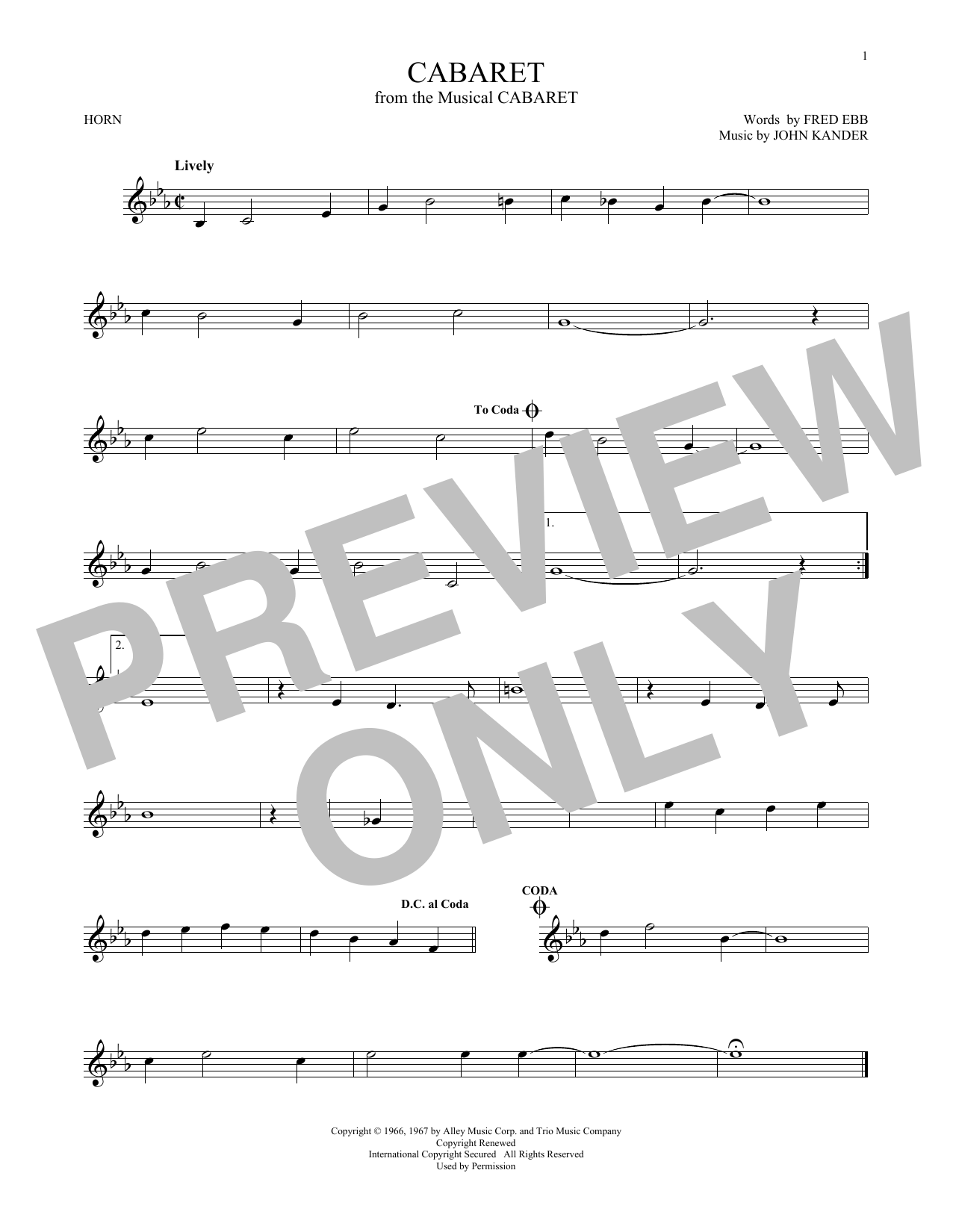 John Kander & Fred Ebb Cabaret sheet music notes and chords. Download Printable PDF.