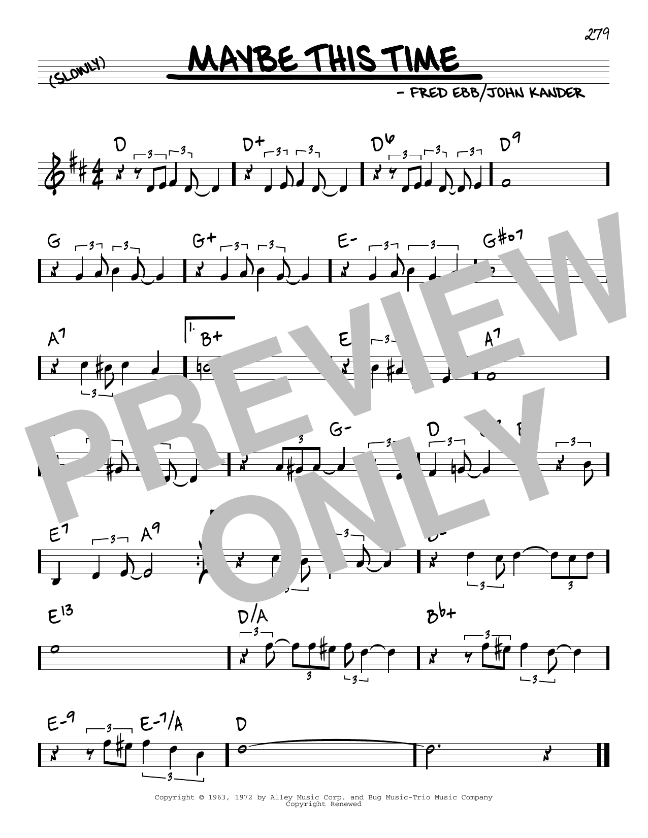 Learn to play John Kander Maybe This Time sheet music for Real Book – Melody & Chords in minutes. Price: 5.9900$ John Kander Maybe This Time sheet music notes and chords arranged for Real Book – Melody & Chords