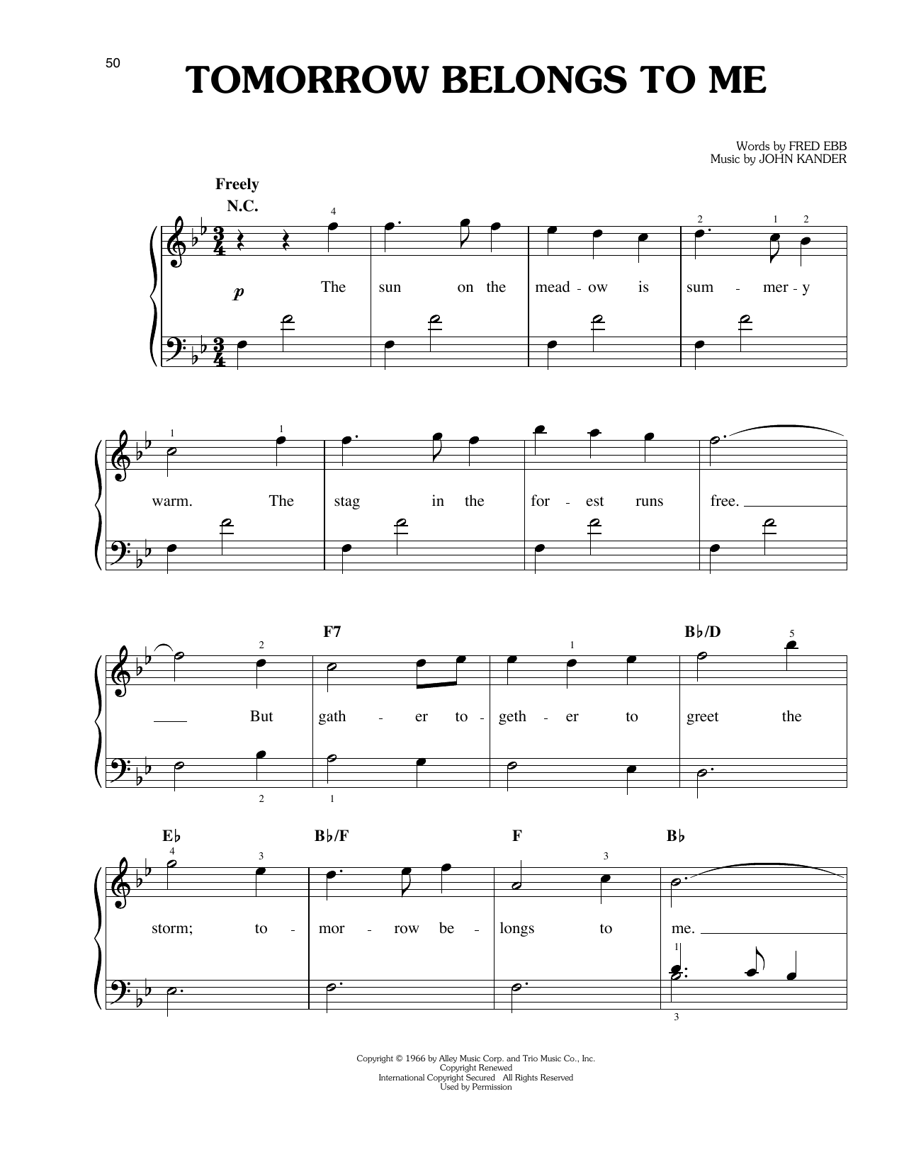 John Kander Tomorrow Belongs To Me sheet music notes and chords. Download Printable PDF.