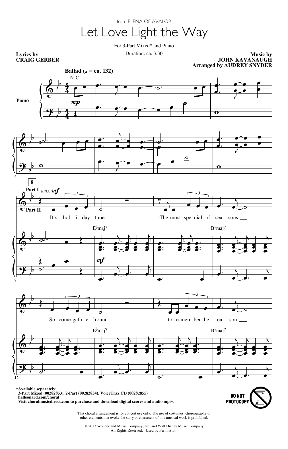 John Kavanaugh Let Love Light The Way (from Elena Of Avalor) (arr. Audrey Snyder) sheet music notes and chords. Download Printable PDF.