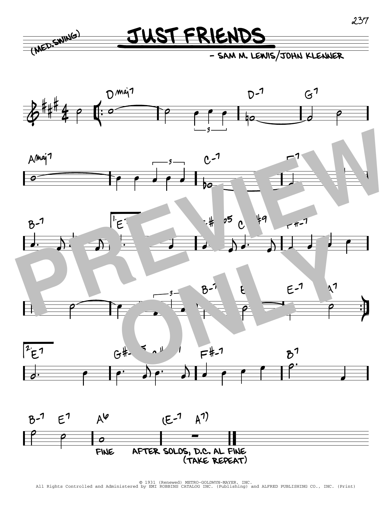 John Klenner and Sam M. Lewis Just Friends sheet music notes and chords arranged for Real Book – Melody & Chords