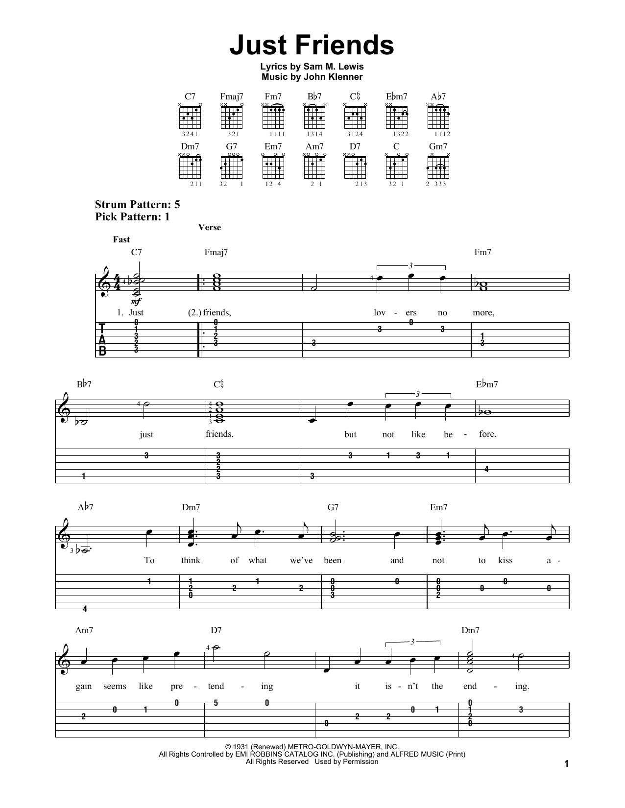 John Klenner Just Friends sheet music notes and chords. Download Printable PDF.