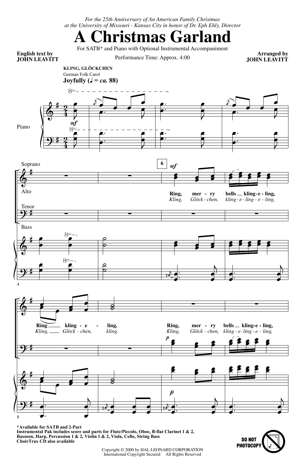 John Leavitt A Christmas Garland sheet music notes and chords arranged for SATB Choir