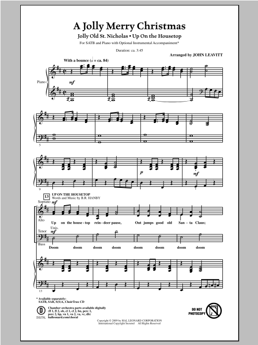 John Leavitt A Jolly Merry Christmas sheet music notes and chords. Download Printable PDF.