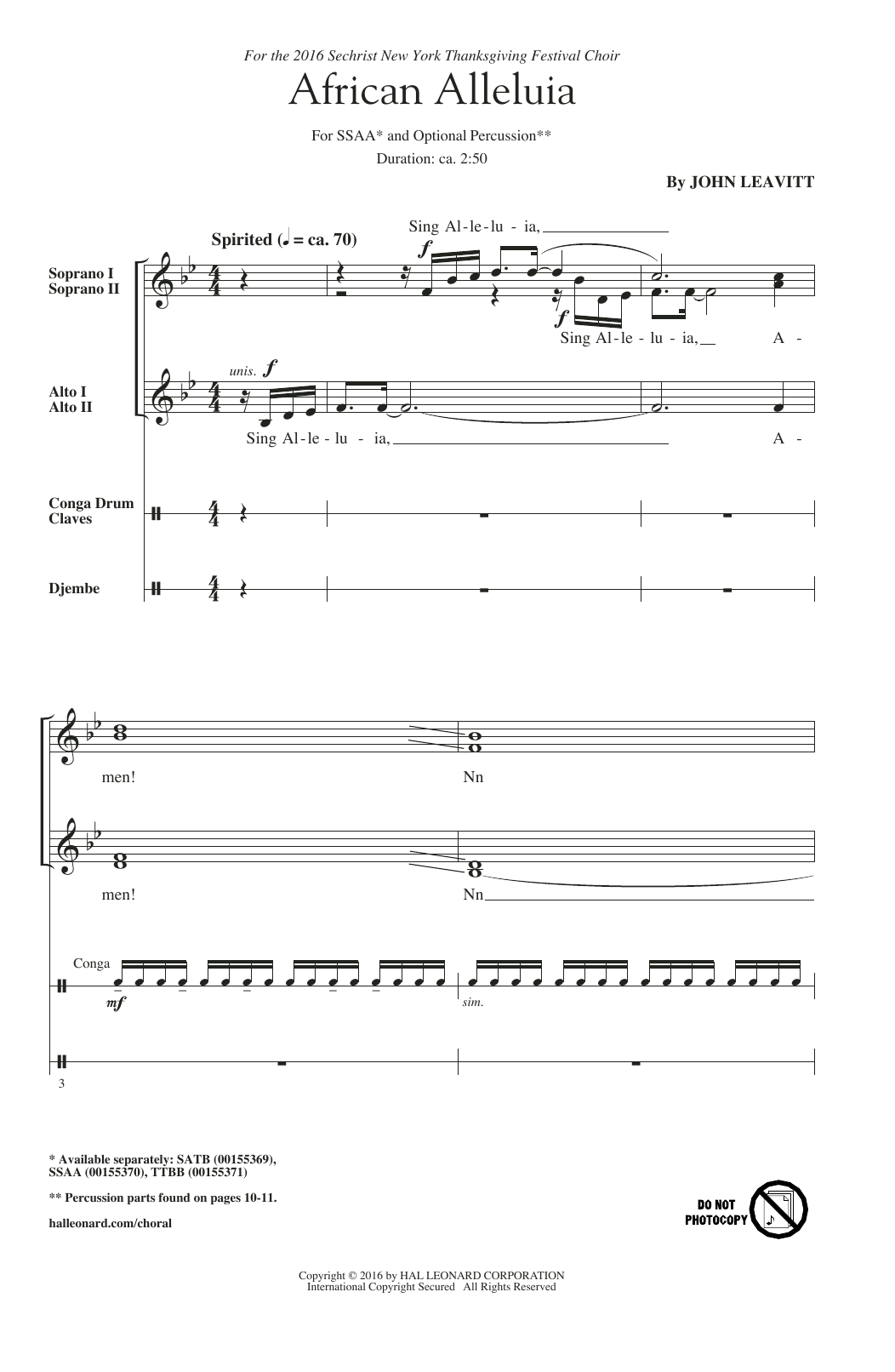 John Leavitt African Alleluia sheet music notes and chords. Download Printable PDF.