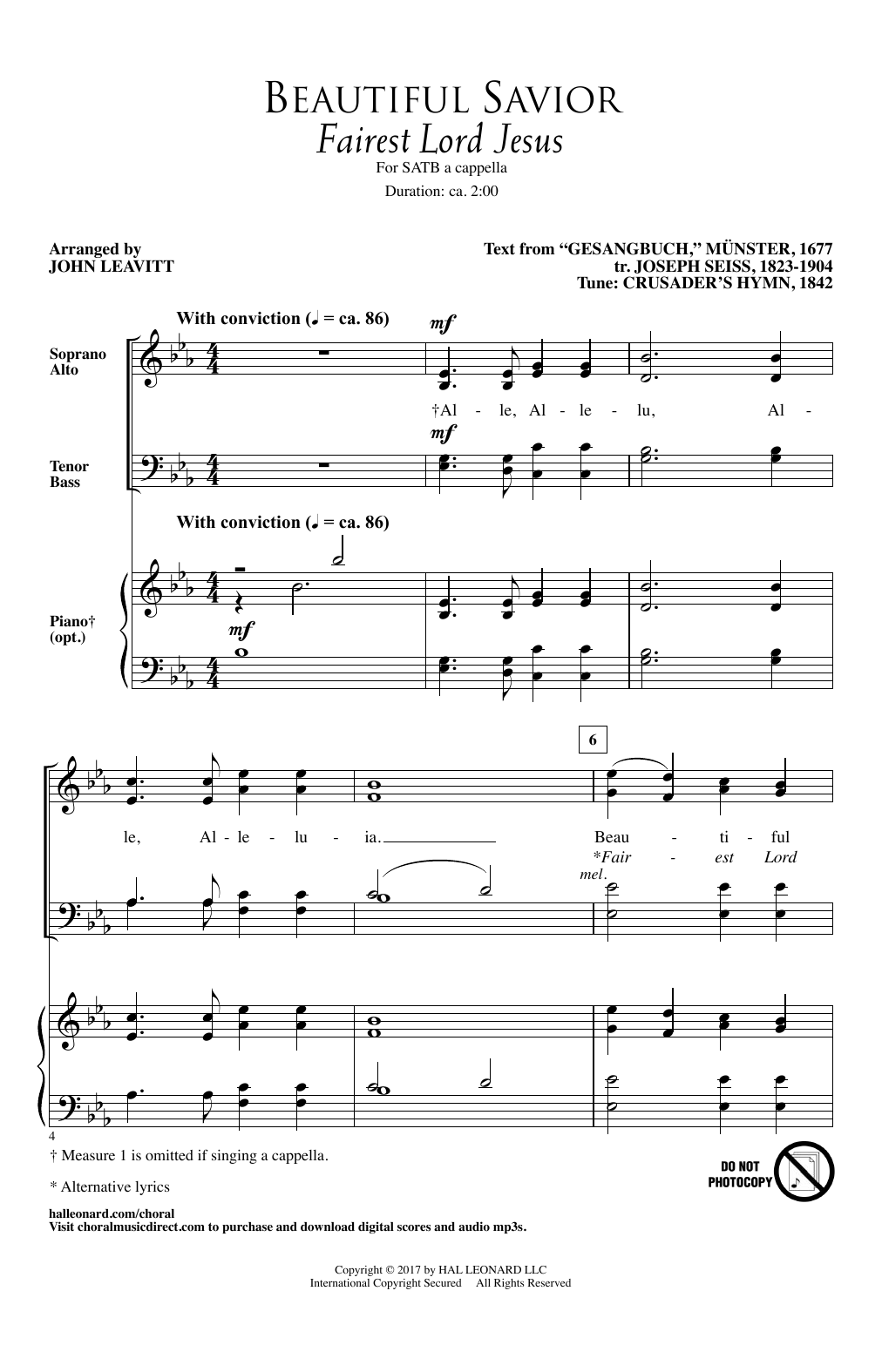 Learn to play John Leavitt Beautiful Savior sheet music for SATB Choir in minutes. Price: 3.9900$ John Leavitt Beautiful Savior sheet music notes and chords arranged for SATB Choir