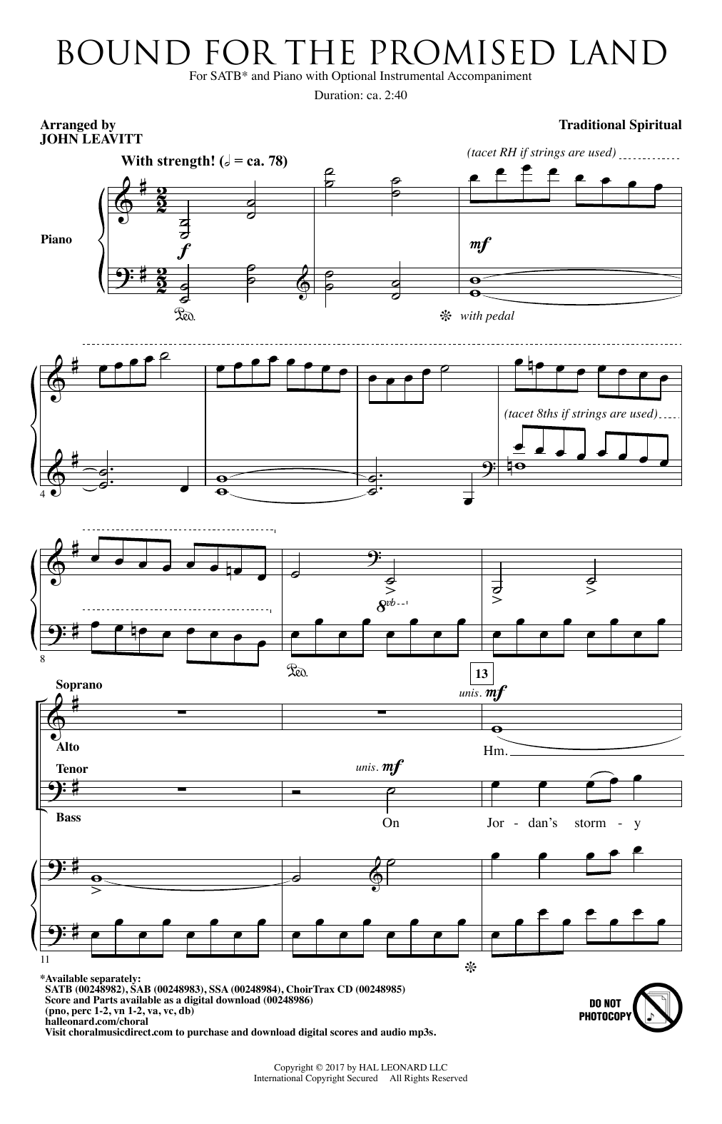 John Leavitt Bound For The Promised Land sheet music notes and chords. Download Printable PDF.