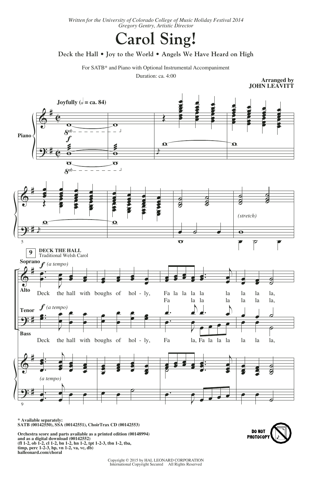 John Leavitt Carol Sing! sheet music notes and chords. Download Printable PDF.