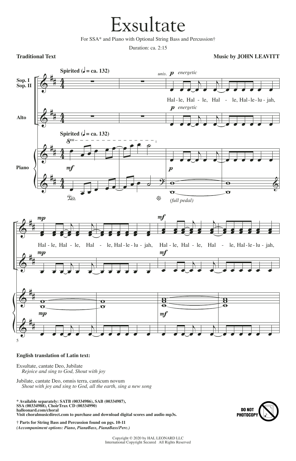 John Leavitt Exsultate sheet music notes and chords. Download Printable PDF.