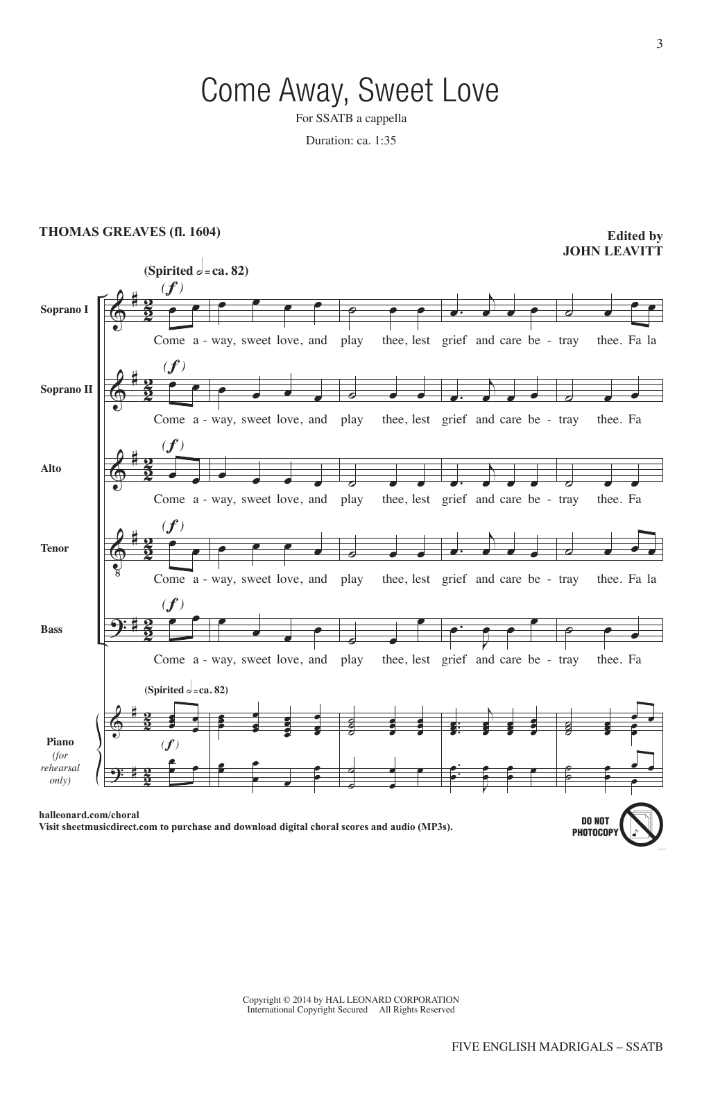 John Leavitt Five English Madrigals sheet music notes and chords. Download Printable PDF.