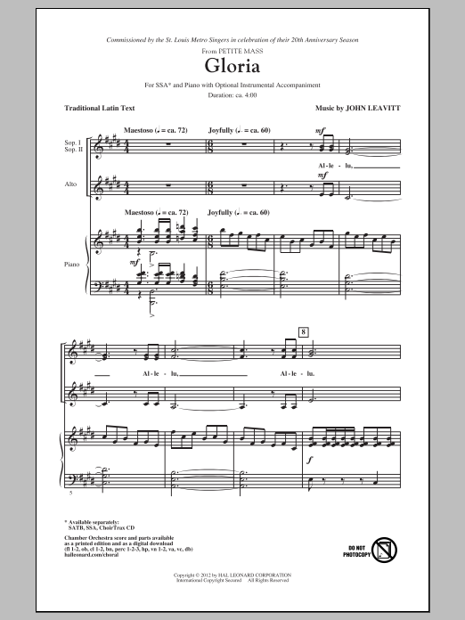 John Leavitt Gloria (from Petite Mass) sheet music notes and chords. Download Printable PDF.