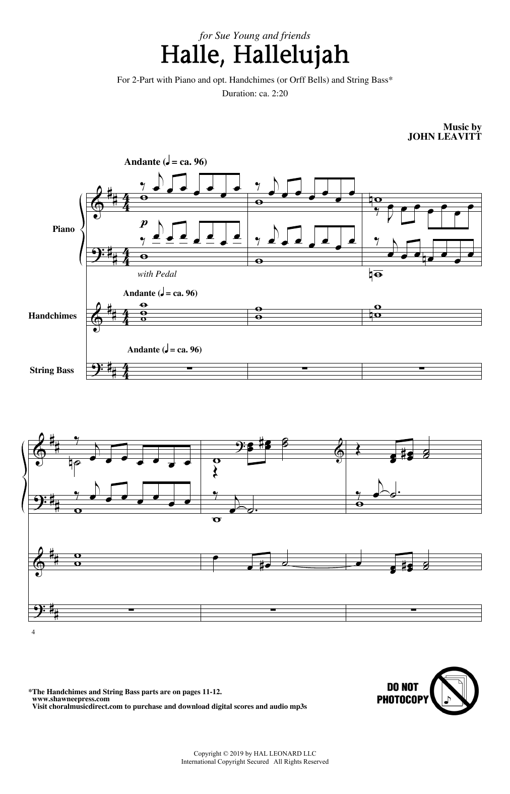 Learn to play John Leavitt Halle, Hallelujah sheet music for 2-Part Choir in minutes. Price: 3.9900$ John Leavitt Halle, Hallelujah sheet music notes and chords arranged for 2-Part Choir
