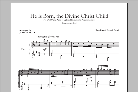 Traditional Carol He Is Born (arr. John Leavitt) sheet music notes and chords arranged for 2-Part Choir