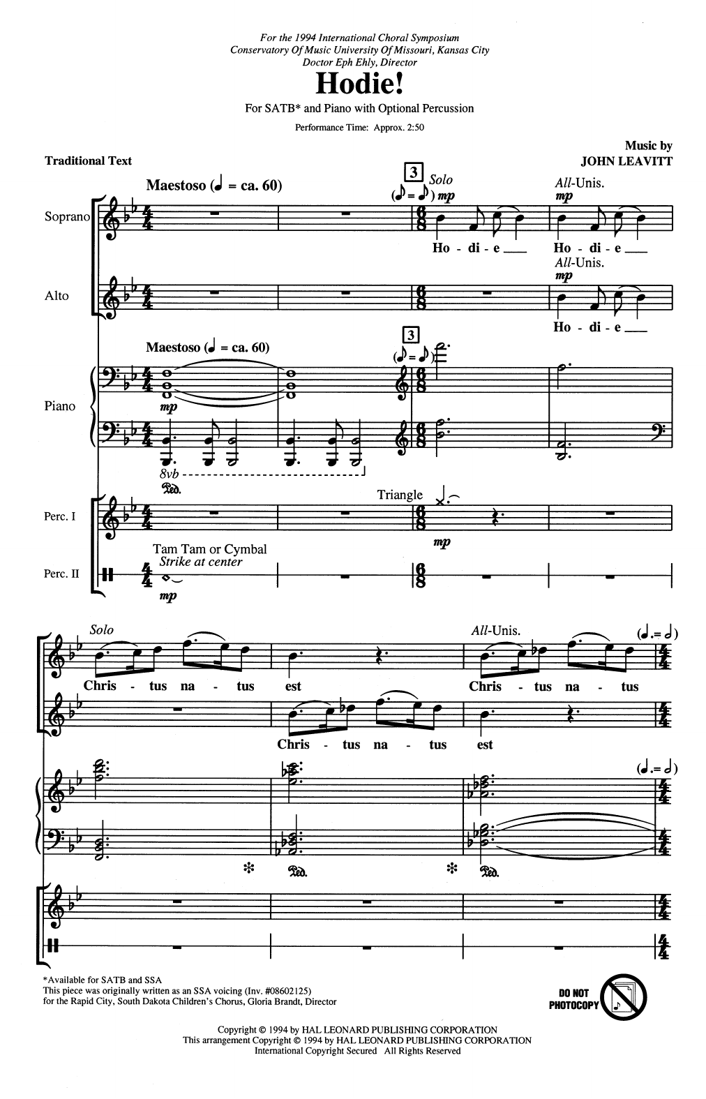 John Leavitt Hodie! sheet music notes and chords. Download Printable PDF.