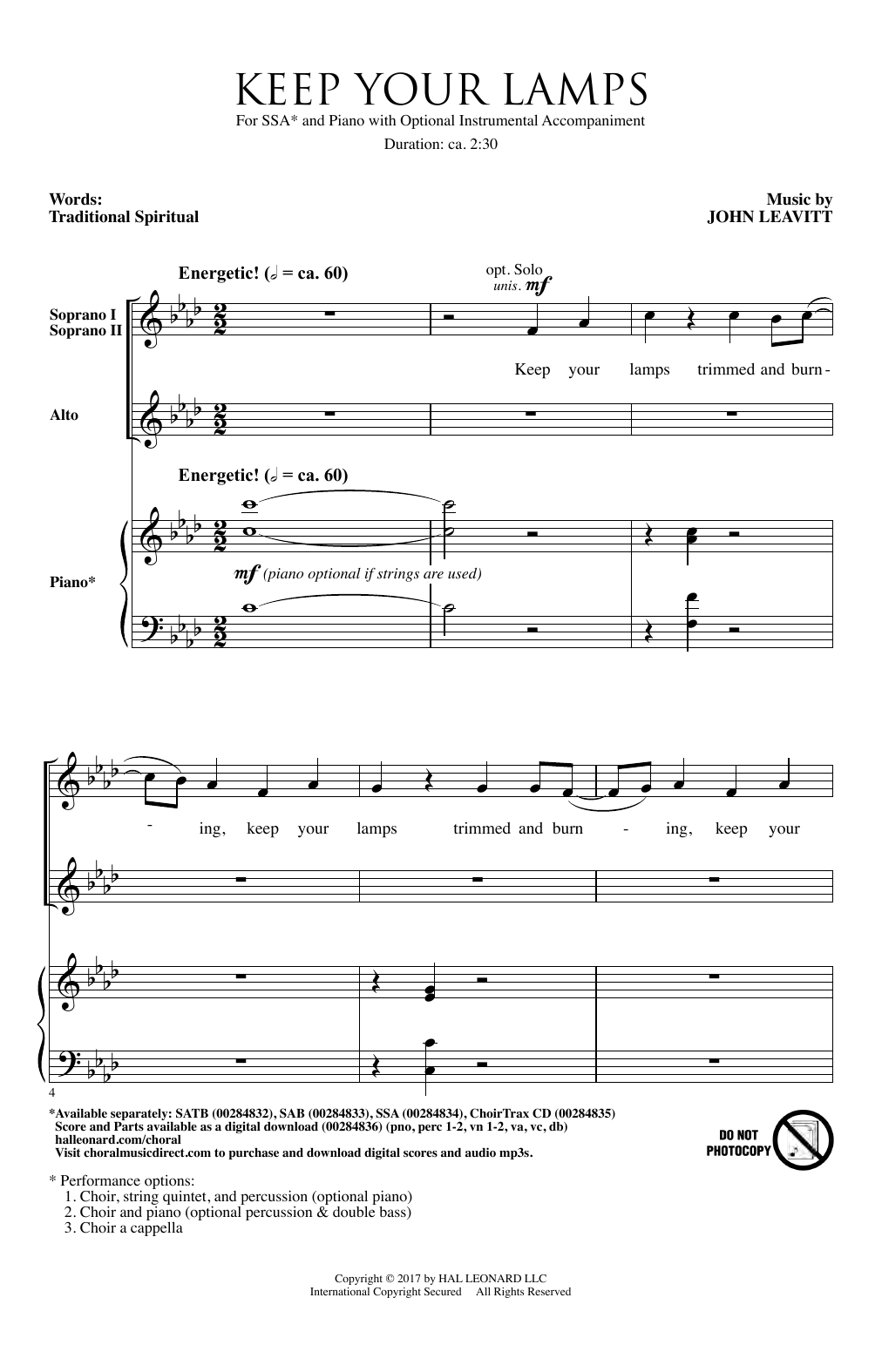 Learn to play John Leavitt Keep Your Lamps Trimmed And Burning sheet music for SSA Choir in minutes. Price: 3.9900$ John Leavitt Keep Your Lamps Trimmed And Burning sheet music notes and chords arranged for SSA Choir