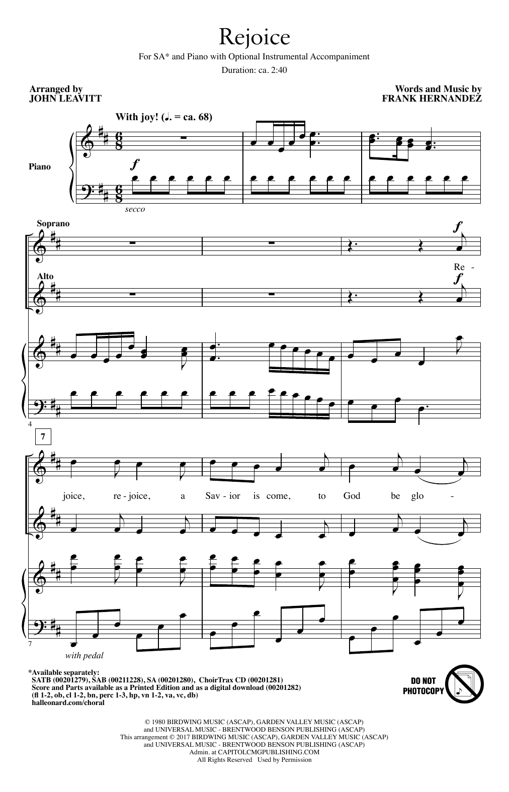 John Leavitt Rejoice sheet music notes and chords. Download Printable PDF.