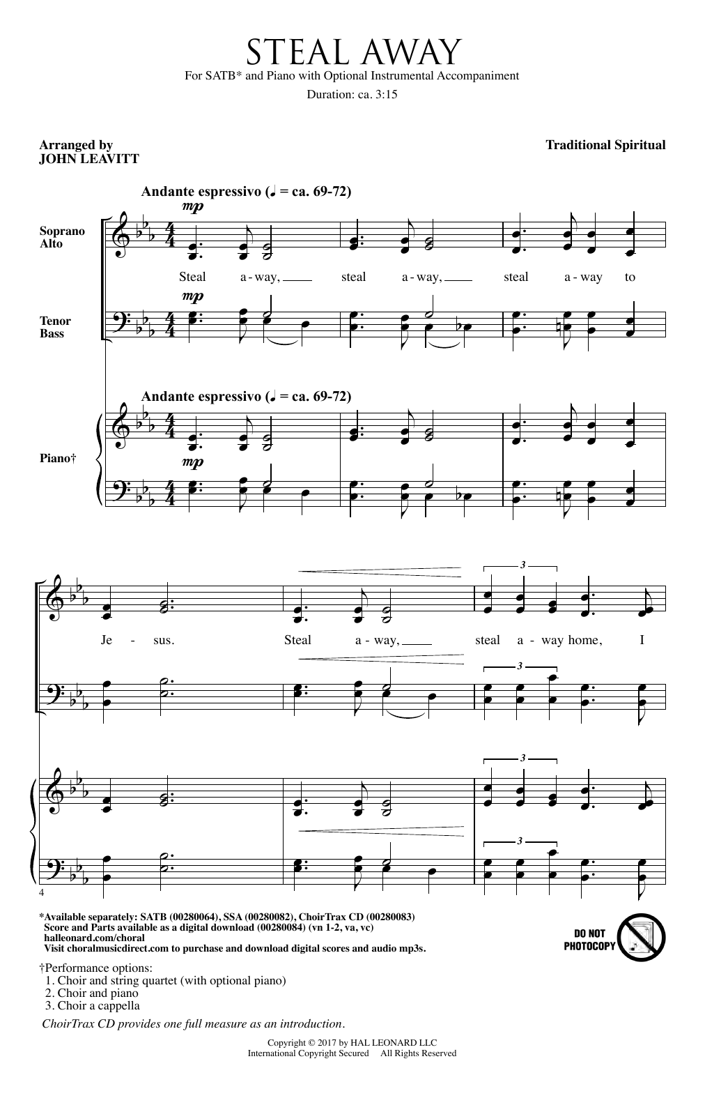 John Leavitt Steal Away (Steal Away To Jesus) sheet music notes and chords. Download Printable PDF.