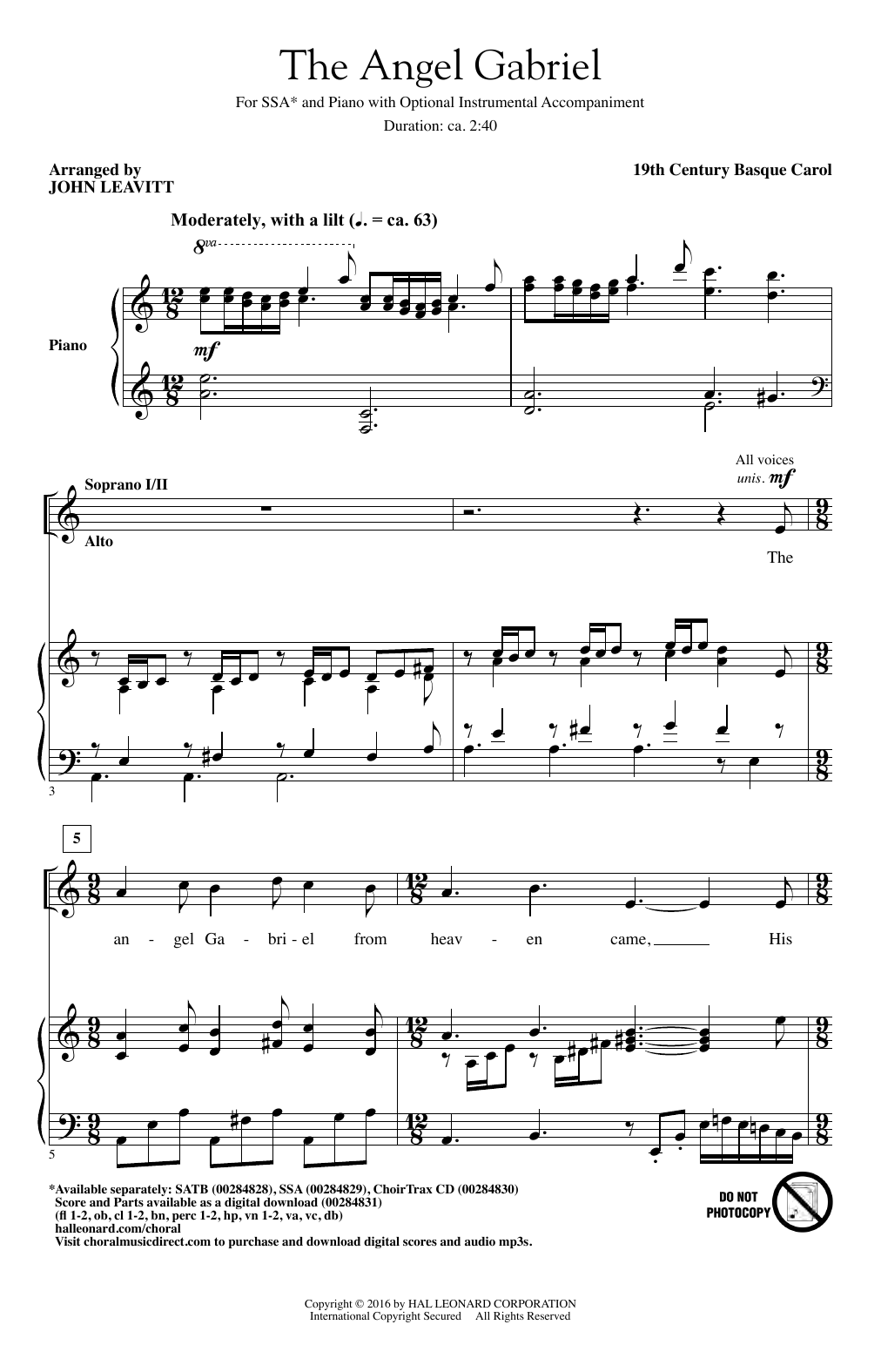 John Leavitt The Angel Gabriel sheet music notes and chords. Download Printable PDF.