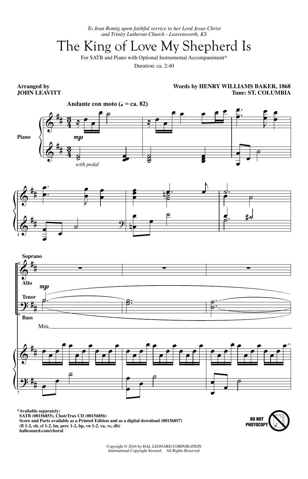 John Leavitt The King Of Love My Shepherd Is sheet music notes and chords. Download Printable PDF.