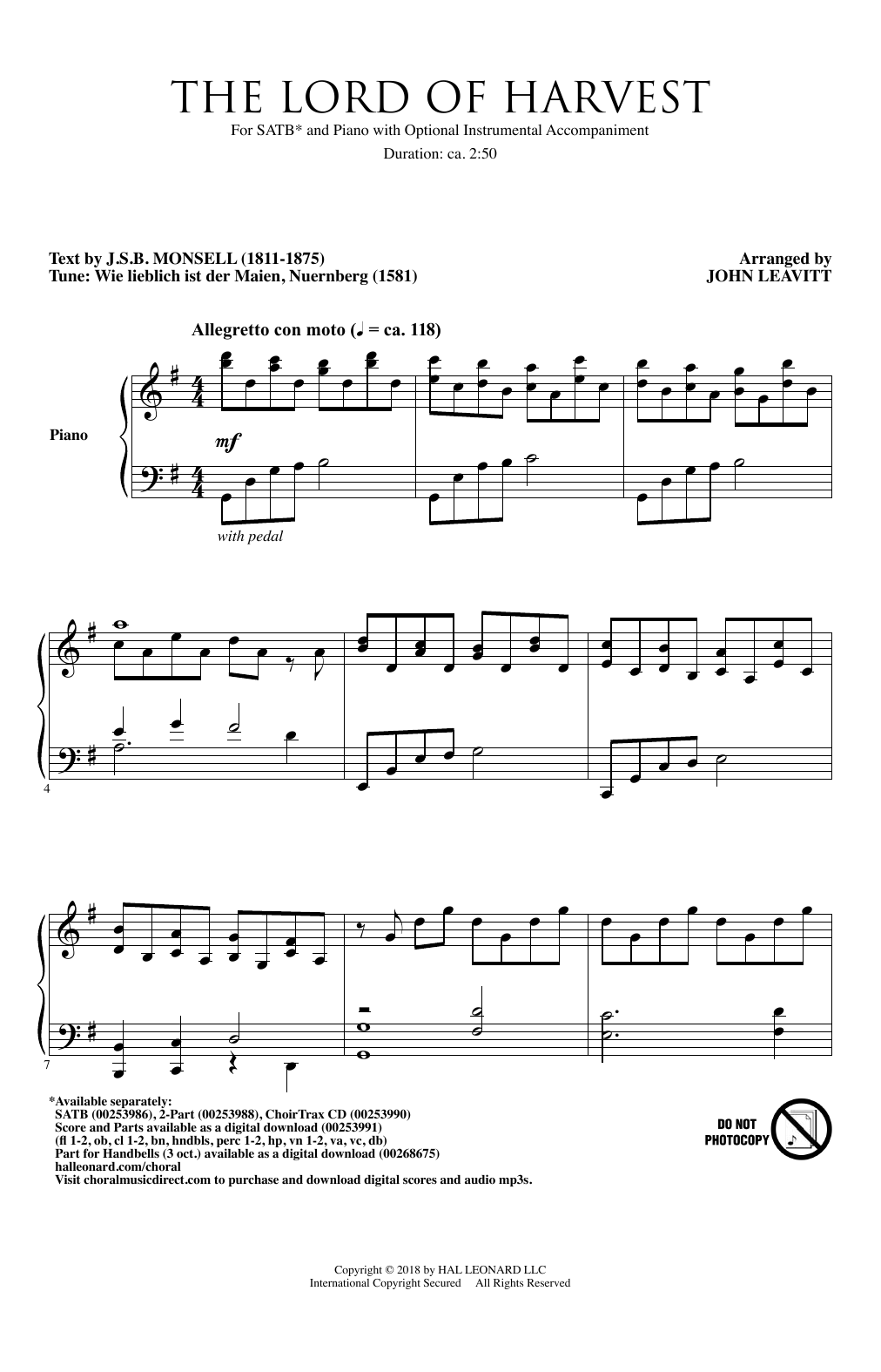 John Leavitt The Lord Of Harvest sheet music notes and chords. Download Printable PDF.