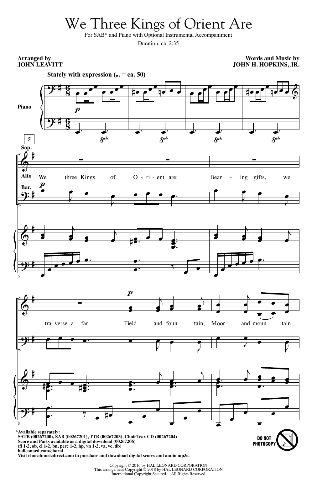 John Leavitt We Three Kings Of Orient Are sheet music notes and chords. Download Printable PDF.