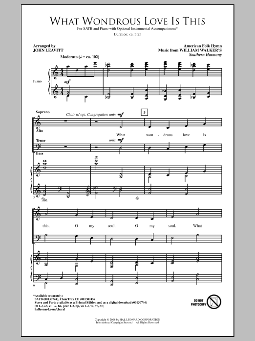 William Walker What Wondrous Love Is This (arr. John Leavitt) sheet music notes and chords. Download Printable PDF.